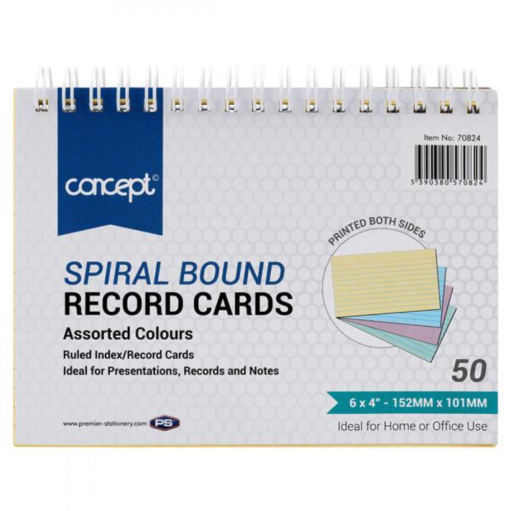 Spiral Index Cards Coloured Pk50 6Inch X4Inch
