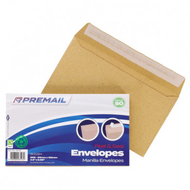 Envelopes Small Manilla Peel And Seal Pk50