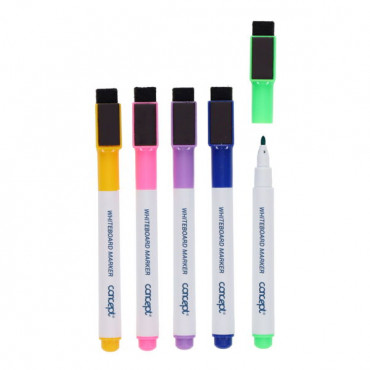 Drywipe Markers With Eraser Lid 5Pk Coloured