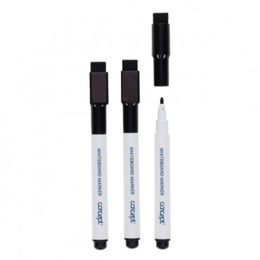 Drywipe Markers With Eraser Lid Black 3Pk