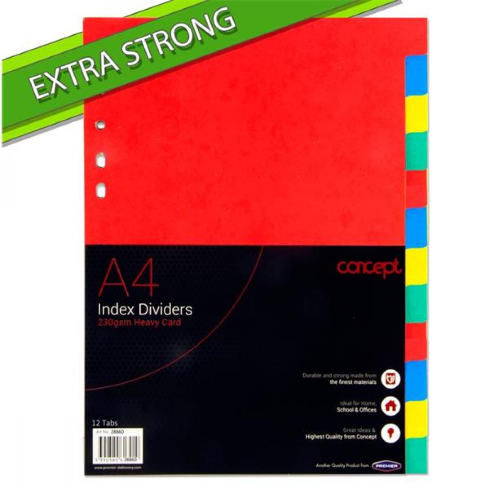 Extra Strong Index Subject Dividers- 230gsm 12 Par