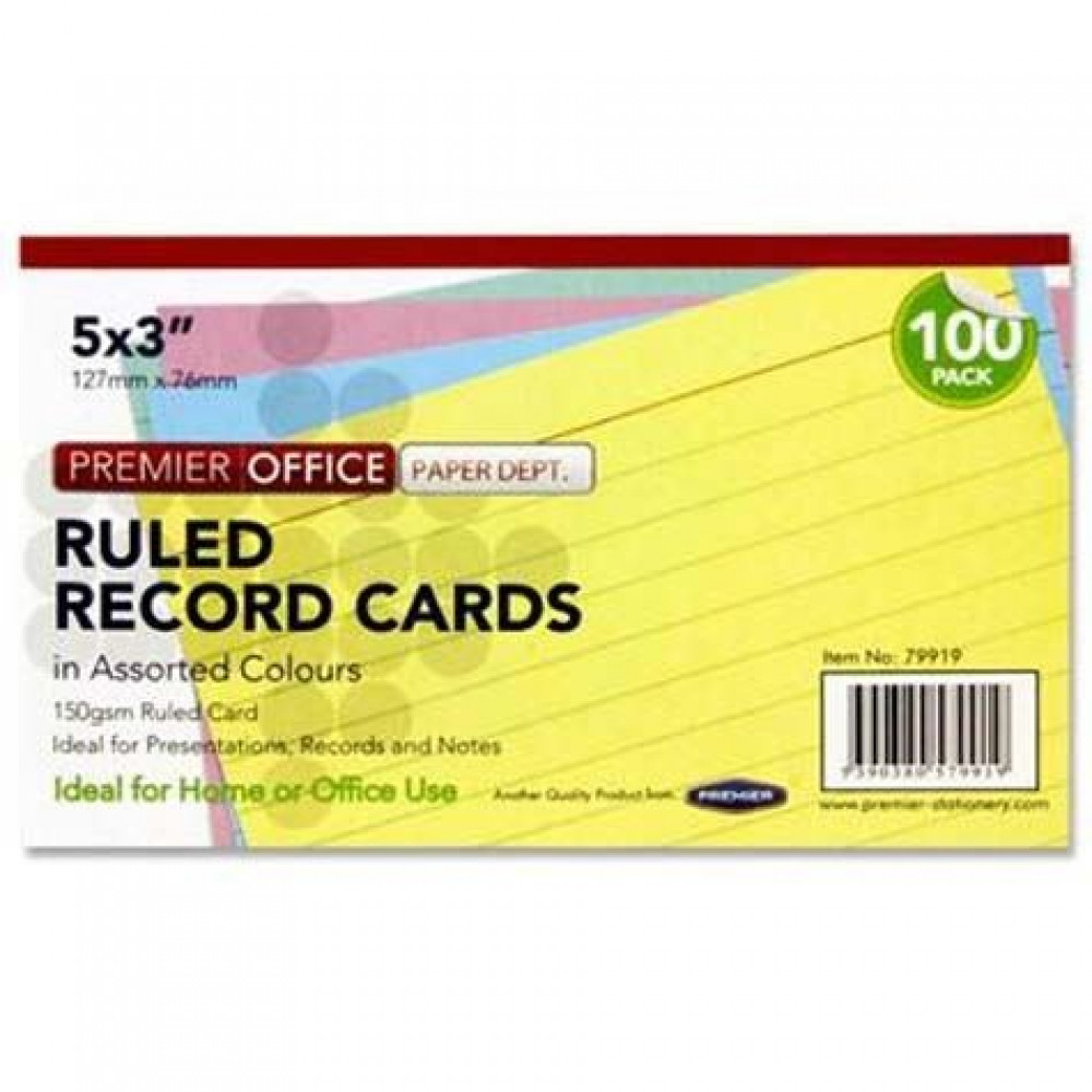 Record Cards Pk 100 Coloured 5X3