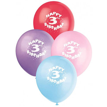 Balloons 3Rd Birthday Pk 10 Assorted