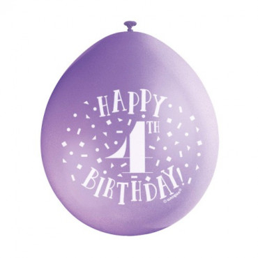 Balloons 4Th Birthday Pk 10 Assorted