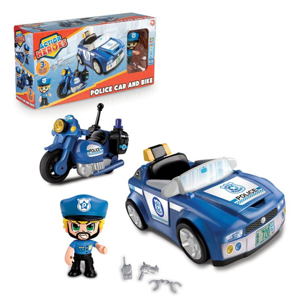 ACTION HEROS POLICE CAR AND BIKE