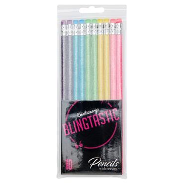 Pkt.10 Blingtastic Pencils With Erasers Glitter
