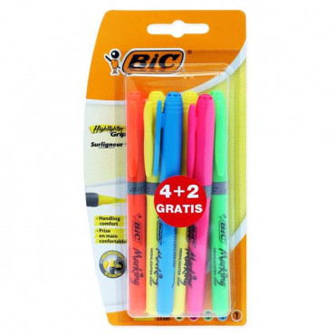 Bic Card 4+2 Grip Highlighter Pens