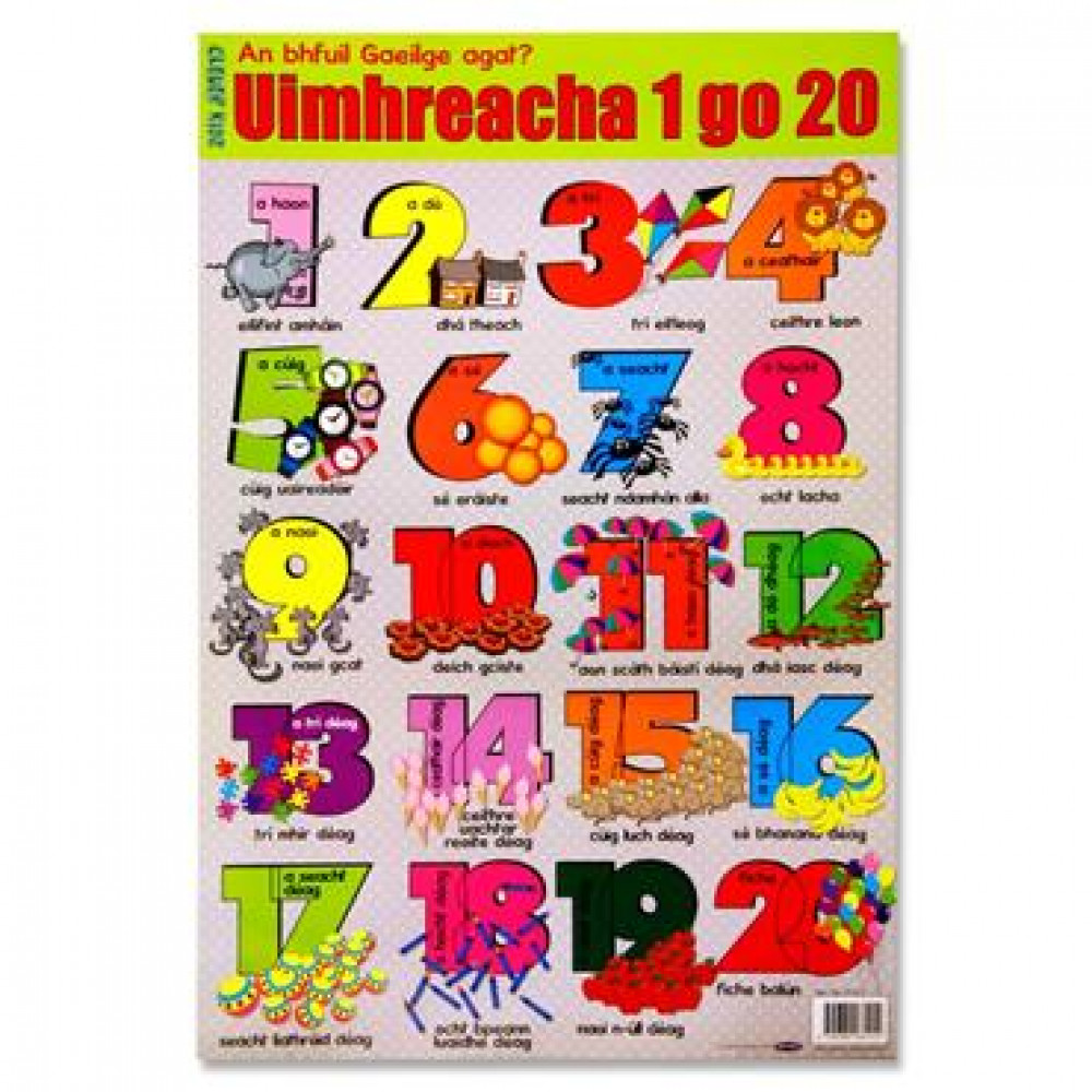 WALL CHART IRISH NUMBERS 1-20