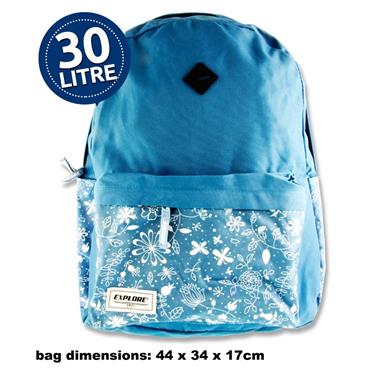 30ltr Backpack Blue Floral Hoop
