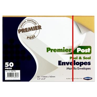 Pkt.50 C6 Peel and Seal Envelopes  Manilla