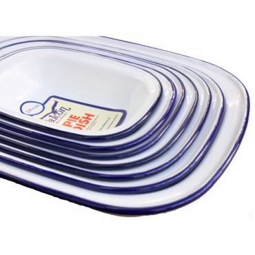 Enamel Pie Dish 26Cm W/Blue Rim