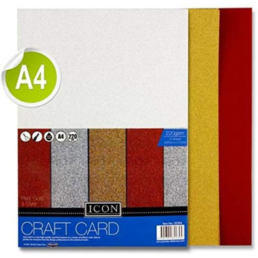 A4 Craft Card Glitter 220Gsm 10Pk