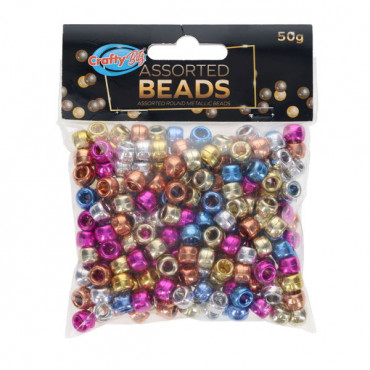 Round Metallic Beads Asst 50G