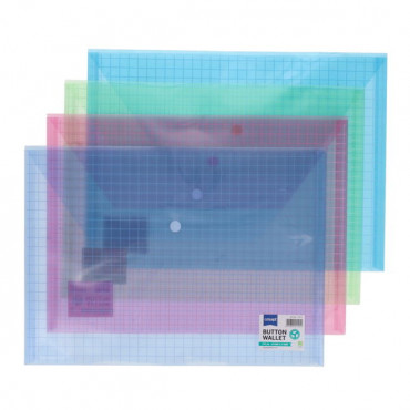 A4 Button Wallet Grid Design Assorted colours
