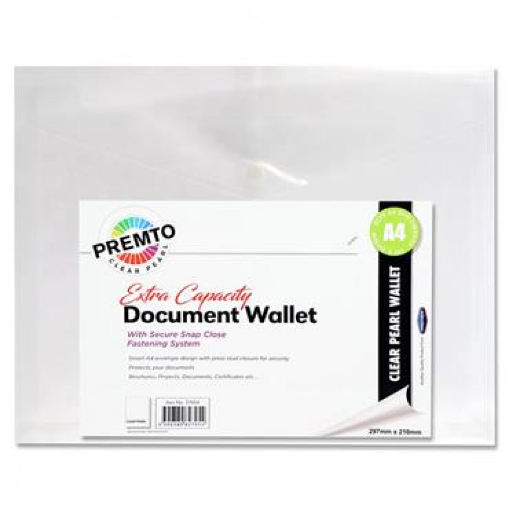 A4 Extra Capacity Document Wallet  Clear Pearl