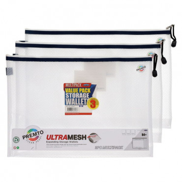 B4+ Ultramesh Expanding Storage Wallet Clear 3pk