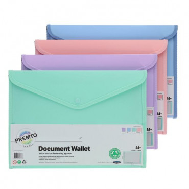 Pastel A4+ Button Wallet - 4 Assorted
