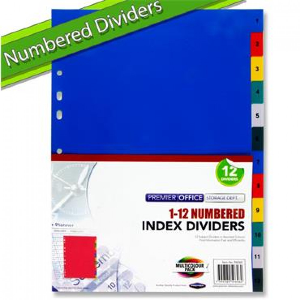 A4 1 to 12 Numbered Subject Dividers