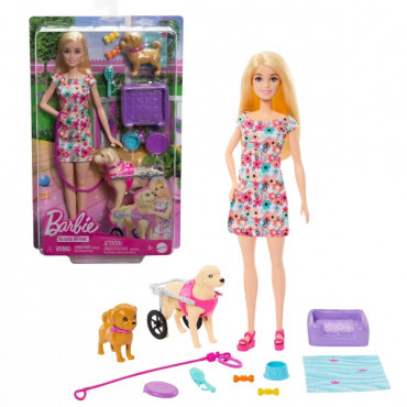 Barbie Doll With Puppy And Dog In A Wheelchair