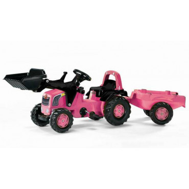 Rolly Pink Tractor With Loader & Trailer