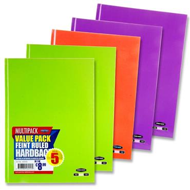 A4 Notebook Pack 5 Hardback 3 Asst Pastel