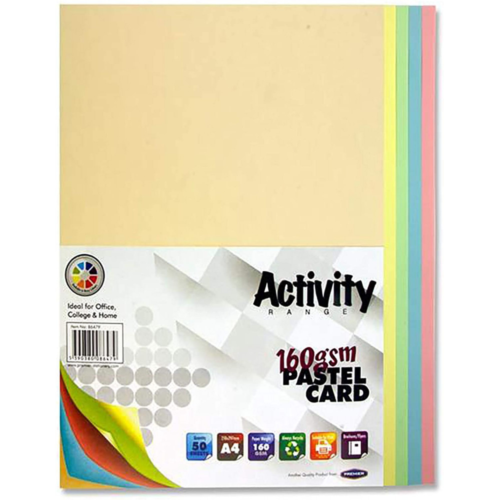 A4 Colour Card 50 Sheets Pastel