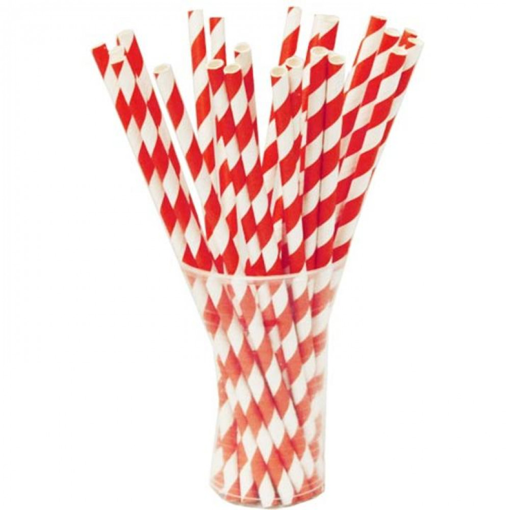 Straws Paper 50Box Red Striped