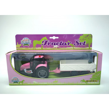 DIE CAST PINK TRACTOR & TRAILER W/LIGHT & SOUND