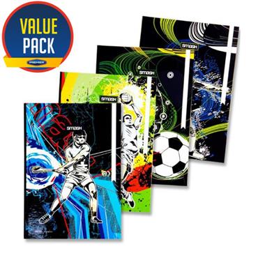 A4 160pg Hardcover Notebook - Sports 4PK