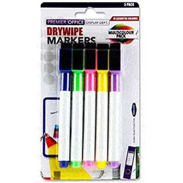 Drywipe Markers With Eraser Lid 5Pk Coloured