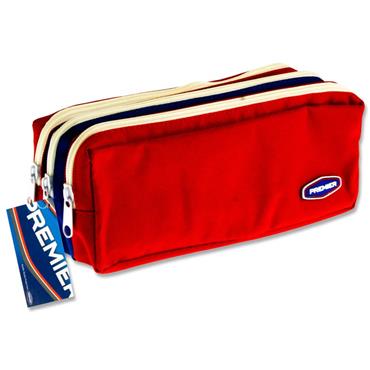 Pencil Case 3 Pocket Zip Red