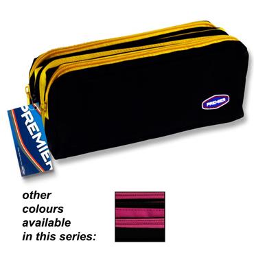 3 Pocket Zip Pencil Case 2 Colour Asst