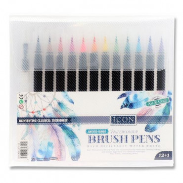 Watercolour Brush Pens with Watercolour Brush- 12