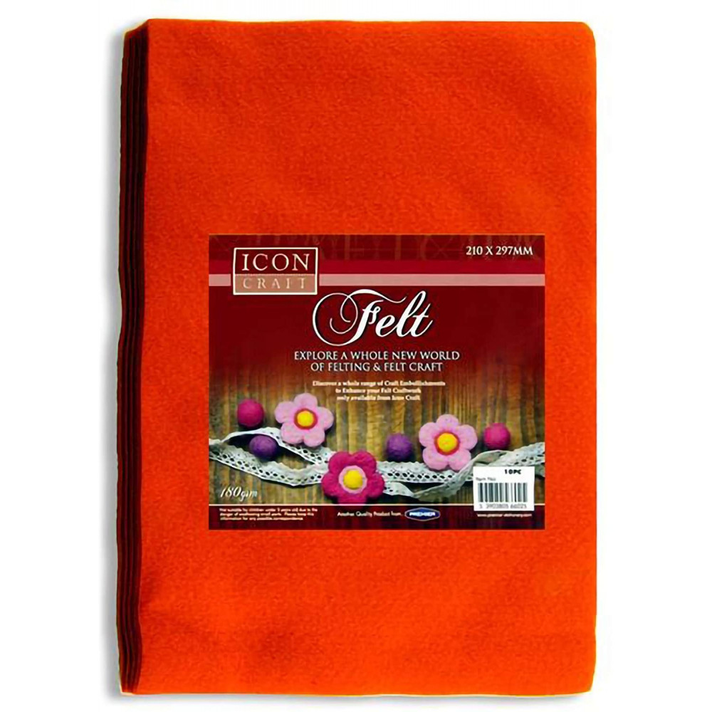 con Craft Pkt.10 A4 Felt Sheets - Orange