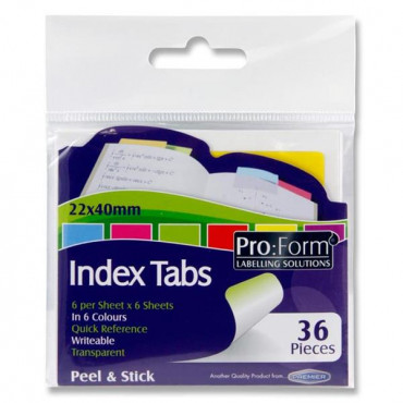 Pro:form Pkt.36 6 Colour Index Tabs - 22x40mm