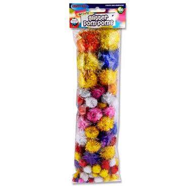 Asst Sizes Pom Poms Glitter