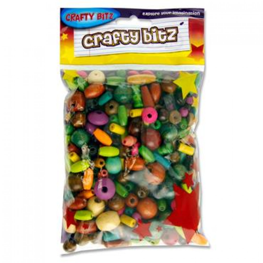 Pack Coloured Wooden Beads 100G